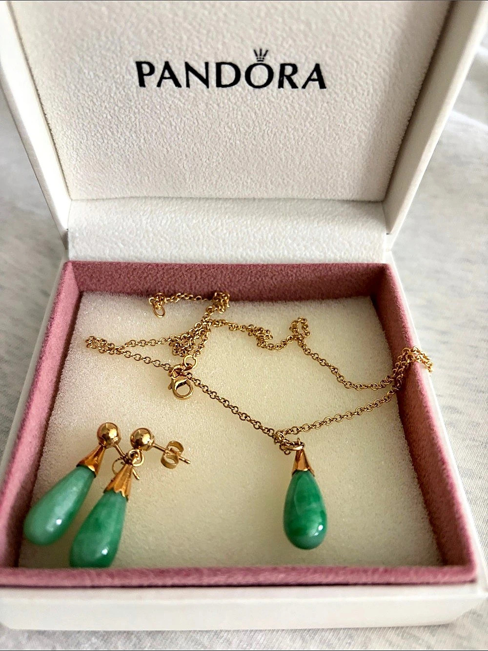 PANDORA Green Drop Earrings in Gold-Tone Hardware Like New